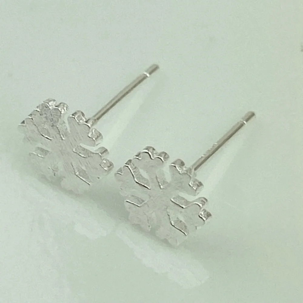 Sterling Silver Snowflake Post Earrings Textured Winter‎ Holiday